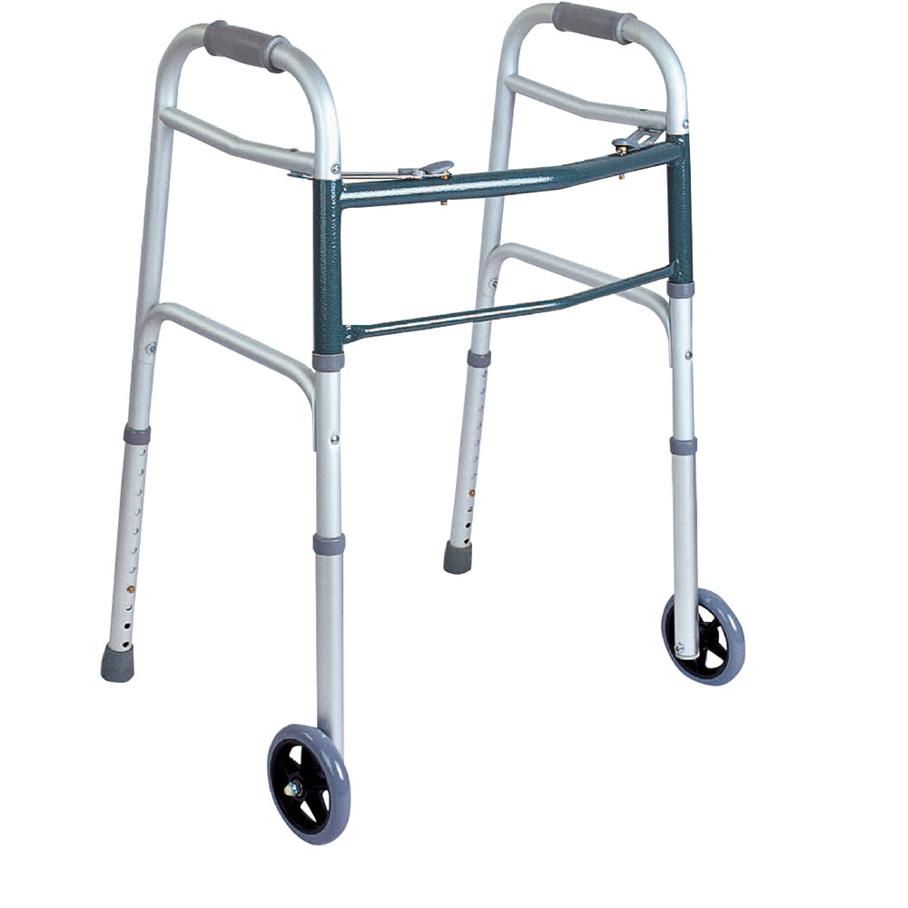 BodyMed® 2 Button Folding Walker with Wheels – Long Medical Supply